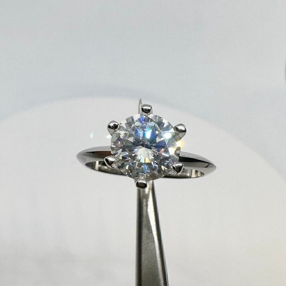 Moissanite Diamond Engagement Ring 2 Ct Round Cut 6 Prong 18K GRA Size 8
